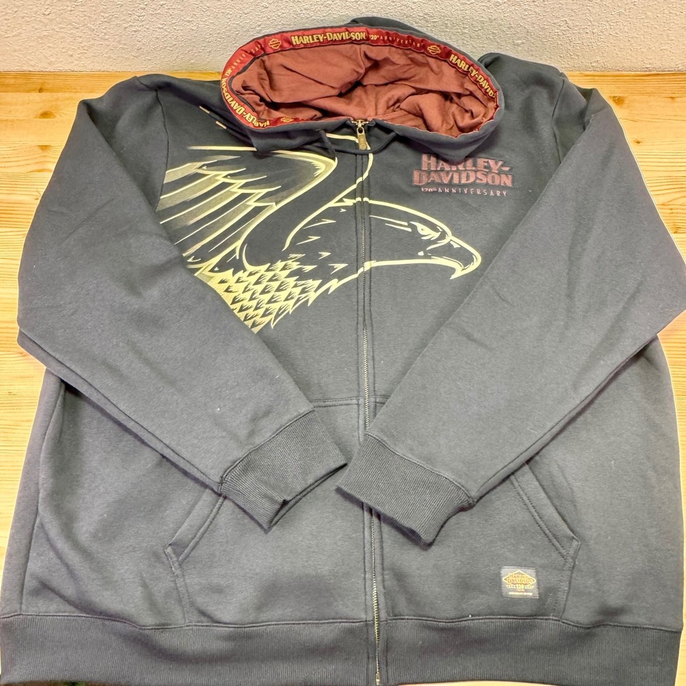 Harley-Davidson 120th Anniversary Zip Up Hoodie 3XL Black‎ Eagle Graphic NWOT